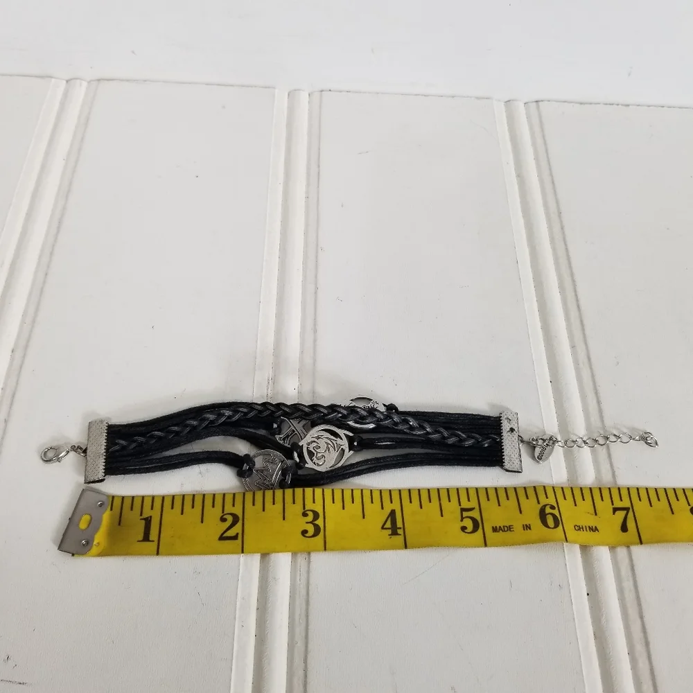 Disney Pirates of the Caribbean Black Leather Charm Bracelet Unisex Whimsygoth